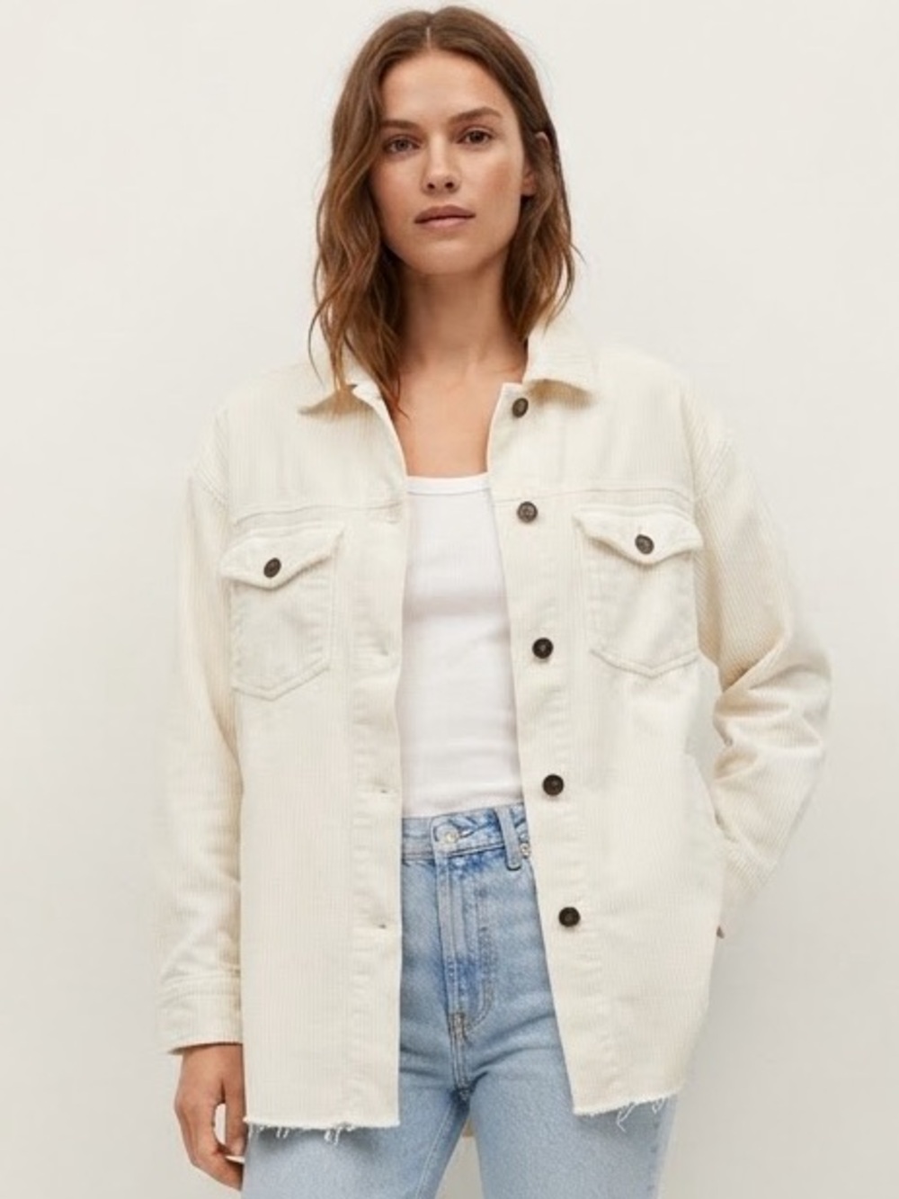 Zara Sz M Corduroy White Relaxed Casual Jacket